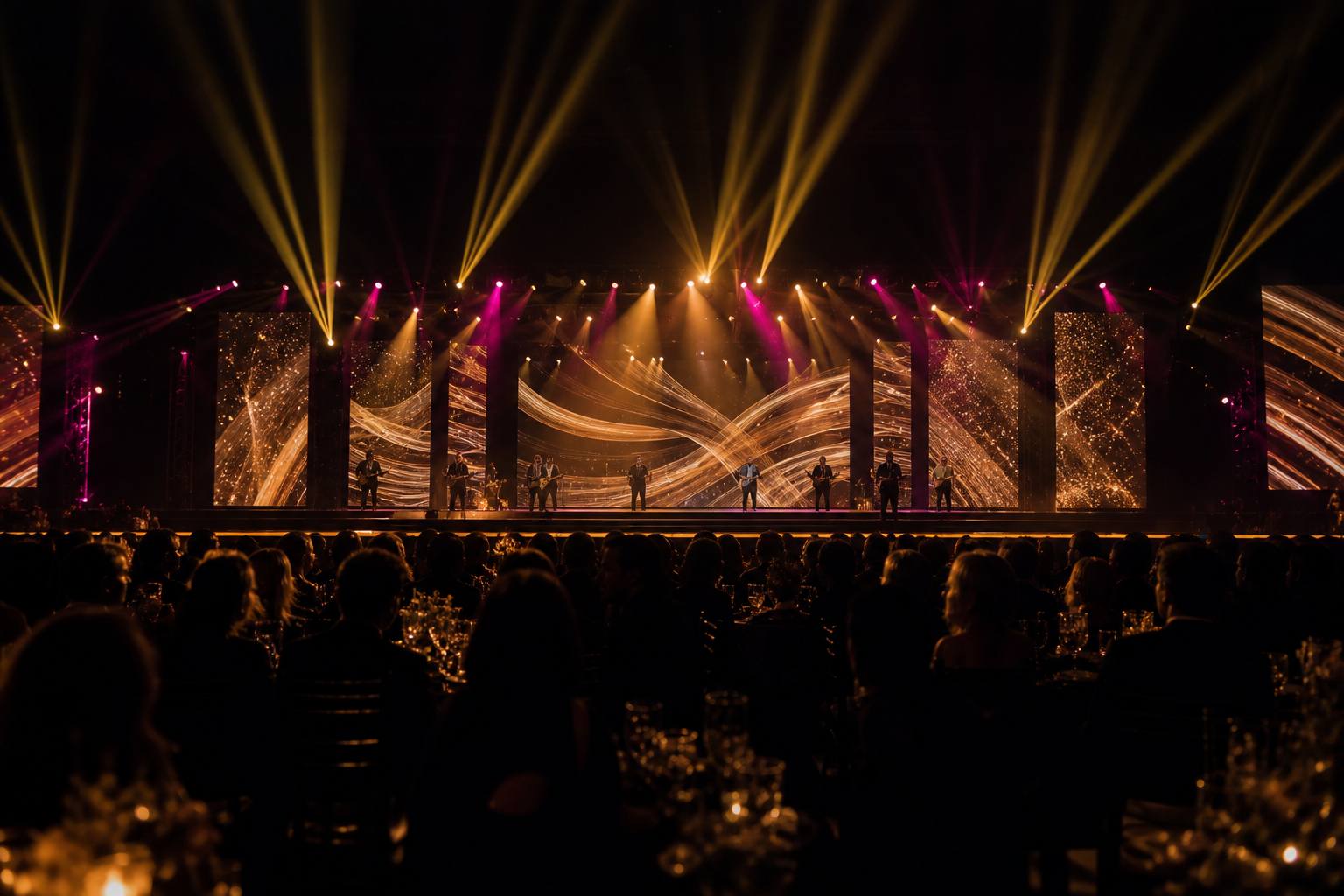 Large-scale live event stage with dramatic lighting